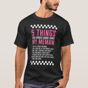 Camiseta Avó 5 Coisas Sobre Memaw Grammy Dia das Mães
