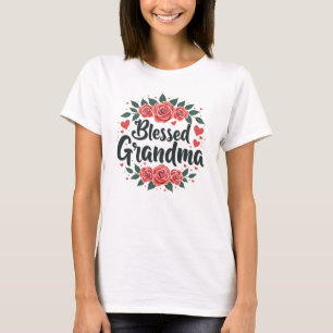 Camiseta Avó Abençoada Floral Rosas Vintage Tipografia