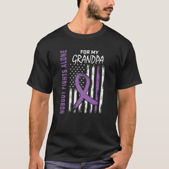 Camiseta Avô Alzheimers Sensibilização EUA Bandeira Demênci (Frente)