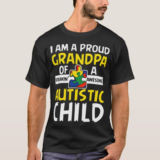 Camiseta Avô Autista Sou Um Vovô Orgulhoso Puzzl Autista (Frente)