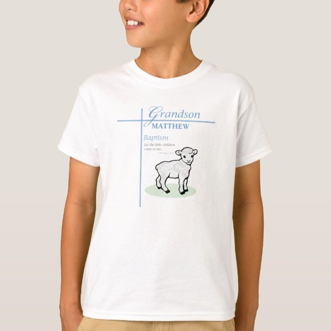 Camiseta Avô Baptism Blue Boy Lamb Personalizado (Frente)