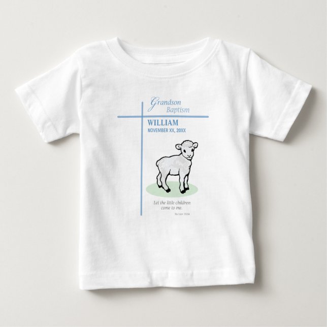 Camiseta Avô Baptism Blue Lamb Personalizado (Frente)