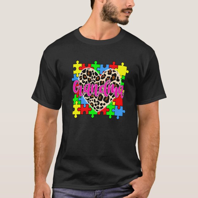 Camiseta Avô coração quebra-cabeça do espectro do autismo f (Frente)