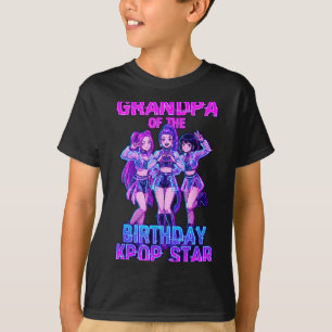 Camiseta Avô da Garota de Aniversário Estrela K-pop Pop Cor