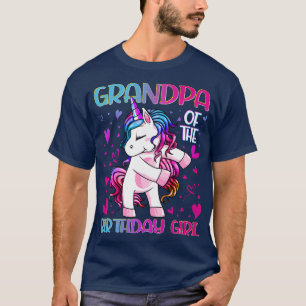 Camiseta Avô da Garota de Aniversário Flagindo Unicorn Gran