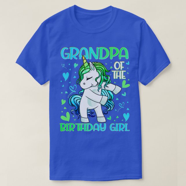 Camiseta Avô da Garota de Aniversário Flagindo Unicorn Gran (Frente do Design)