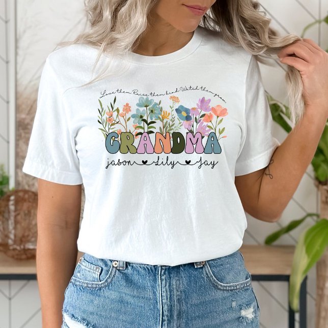 Camiseta Avó de flores selvagens personalizadas (Criador carregado)