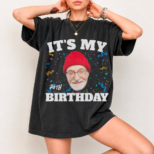 Camiseta Avô de Rosto Personalizado é Meu Aniversário de 70