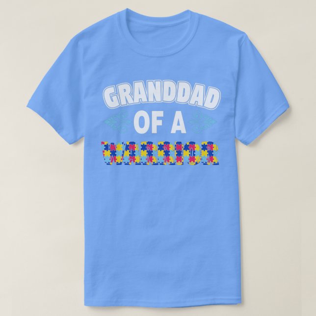 Camiseta Avô De Uma Consciência Do Autismo Guerreiro (Frente do Design)