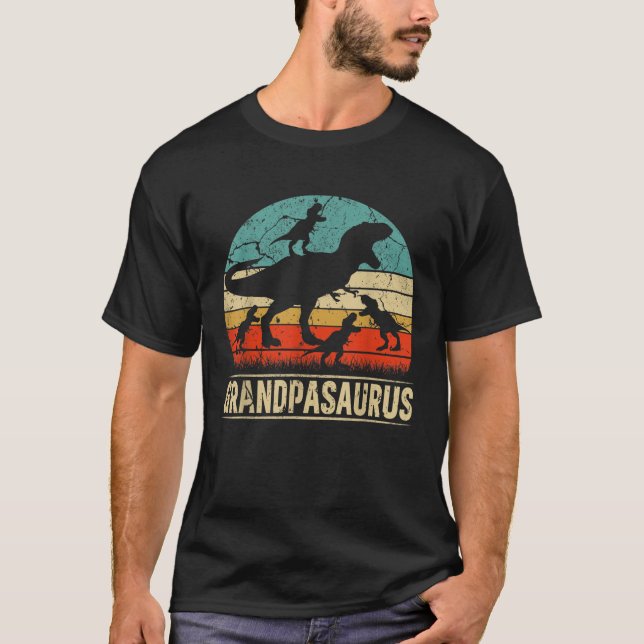 Camiseta Avô Dinossauro T Rex Grandpasauro 4 filhos Família (Frente)