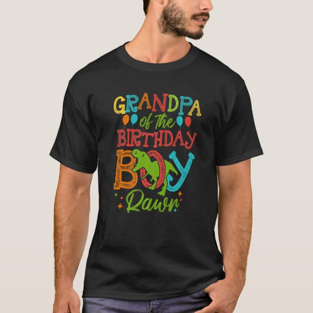 Camiseta Avô Do Aniversário Rawr Rex Dinosaur (Frente)