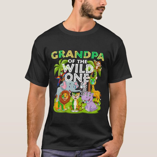 Camiseta Avô Do Zoo Safari Selvagem De Um Aniversário (Frente)