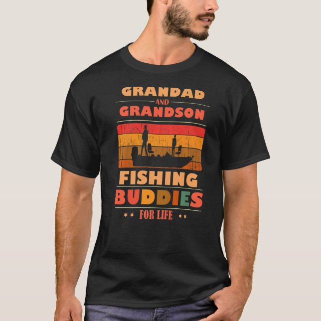 Camiseta Avô e Neto Amigos Para a Vida Pesca Com Coração (Frente)