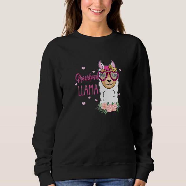 Camiseta Avó Engraçada Llama Boho Flores de Coração Rosa (Frente)