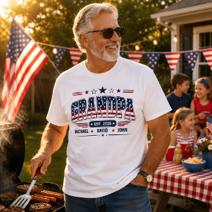 Camiseta Avô Est 2026 Bandeira Americana Nome das Crianças 