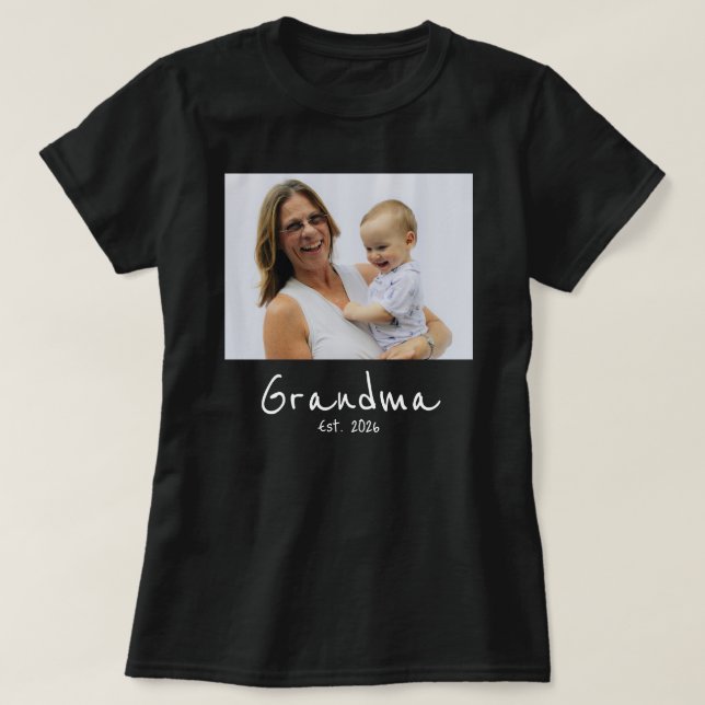 Camiseta Avó Estabelecida Foto script branco (Frente do Design)