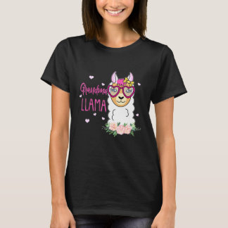 Camiseta Avó Lama Boho Flores de Coração Rosa