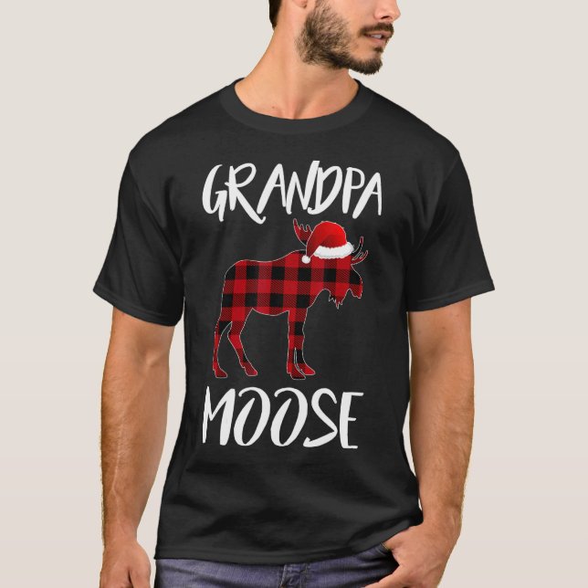 Camiseta Avô Moose Buffalo Red Xadrez Papai noel Natal Fa (Frente)