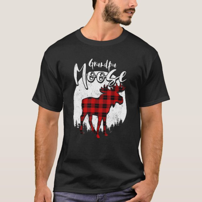 Camiseta Avô Moose Xadrez Vermelha Buffalo Correspondente F (Frente)