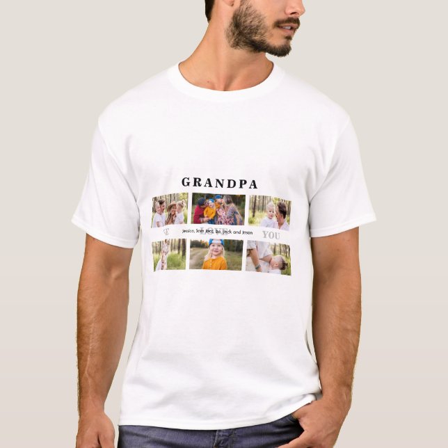 Camiseta Avô, Nós Te Amo 6 Fotografias Personalizadas (Frente)