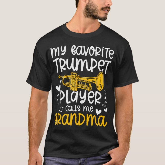 Camiseta Avó Orgulhosa de Trombeta de um Avô Tocar Trombeta (Frente)
