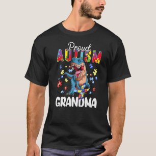Camiseta Avó Orgulhosa do Autismo Dinossauro T Rex Conscien