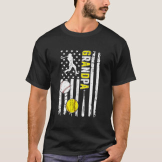 Camiseta Avô Orgulhoso de Beisebol e Softbol Bandeira Ameri