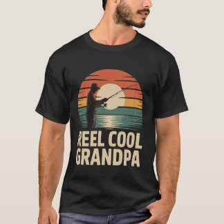 Camiseta Avô Pescando Carretel Retro Motivo Avô Legal Manga
