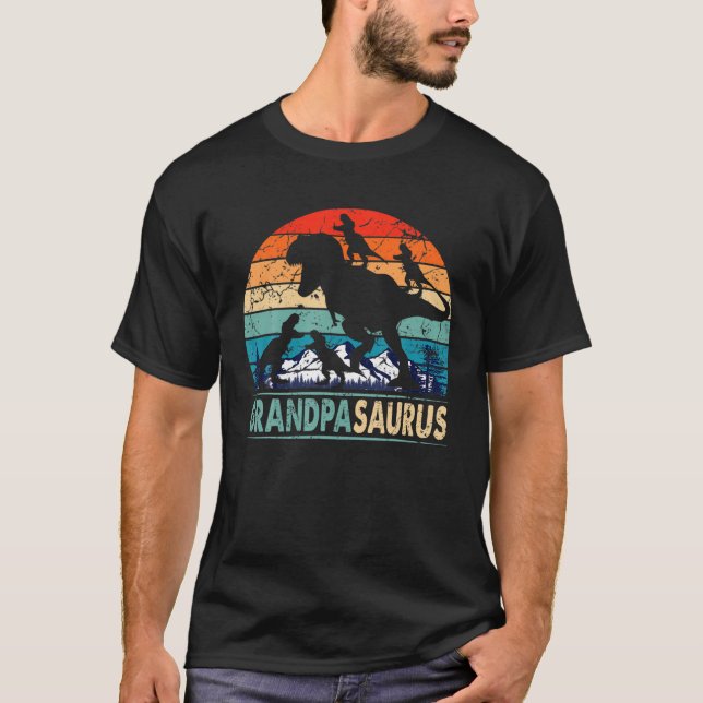 Camiseta Avô Rex Avô Dinossauro 4 Crianças Pai (Frente)
