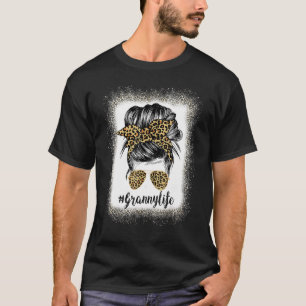 Camiseta Avó Sangrenta Vida Leopardo Mensagem Mulher Bun Mo