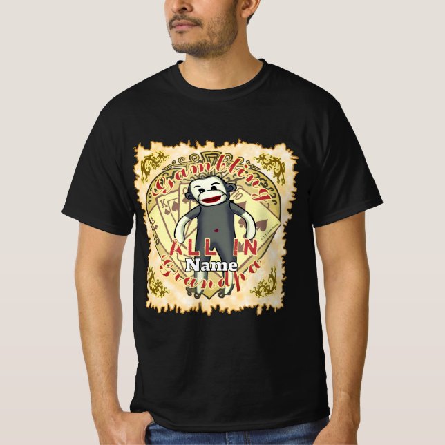 Camiseta Avô Sock Monkey pôquer (Frente)