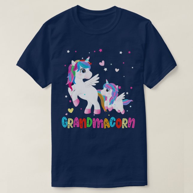 Camiseta Avô Unicorn Avó Dia de as mães Mãe (Frente do Design)