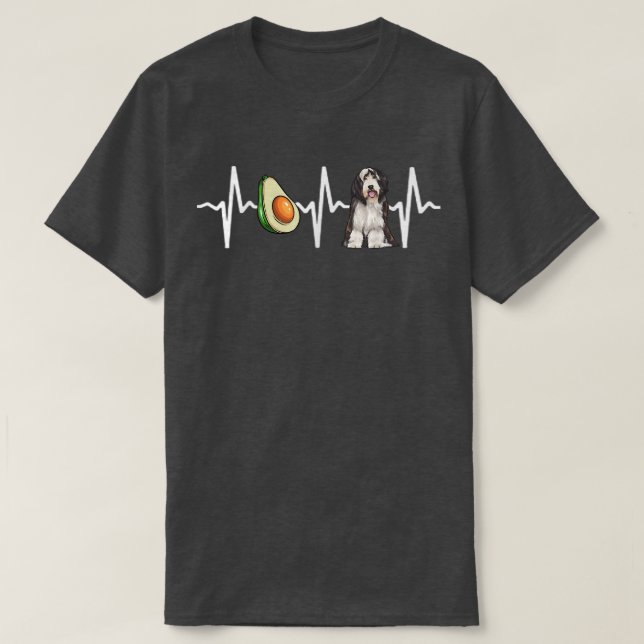 Camiseta Avocado Bearded Collie Heartbeat Dog Lover (Frente do Design)