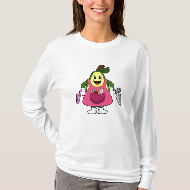 Camiseta Avocado como cabeleireiro com tesoura e comb (Frente)