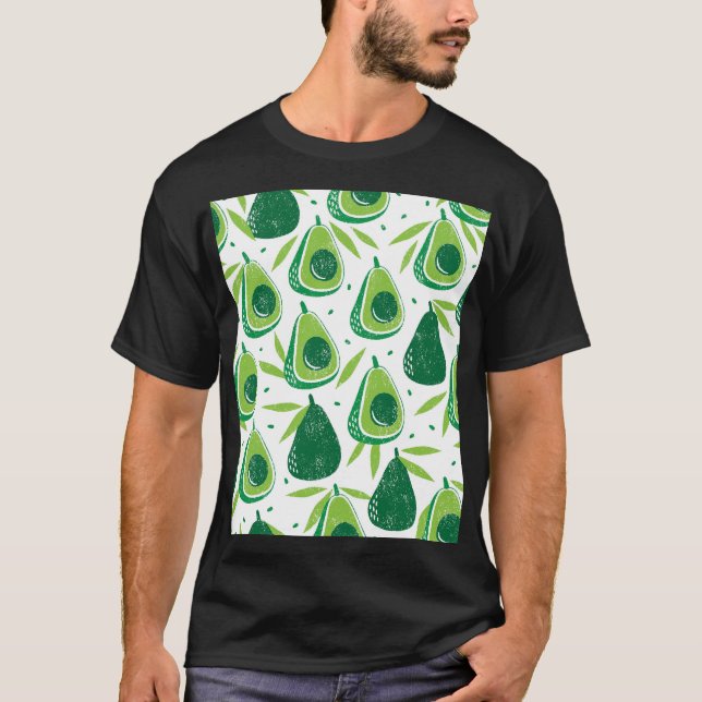 Camiseta Avocado, selo texturizado, padrão perfeito. (Frente)
