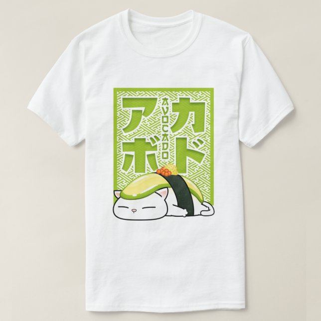 Camiseta Avocado Sushi Cat (Frente do Design)