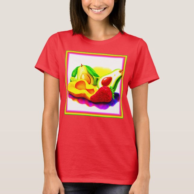 Camiseta Avocado tropical, morango e manga. Comprar Agora (Frente)