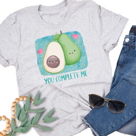 Camiseta Avocado Você Me Completou Amor Kawaii Watercolor