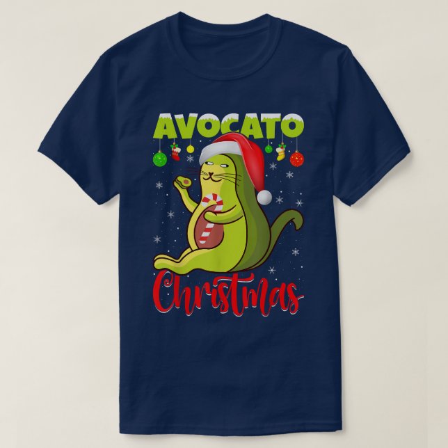 Camiseta Avocato Cat Lover Xmas Luzes Papais noeis Avocado  (Frente do Design)