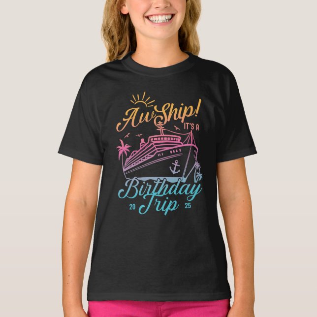 Camiseta Aw Ship Custom Birthday Cruise Group Combinação (Frente)