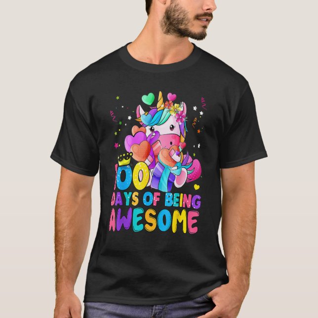 Camiseta Awesome 100th Day Of School Unicorn Student Girls  (Frente)