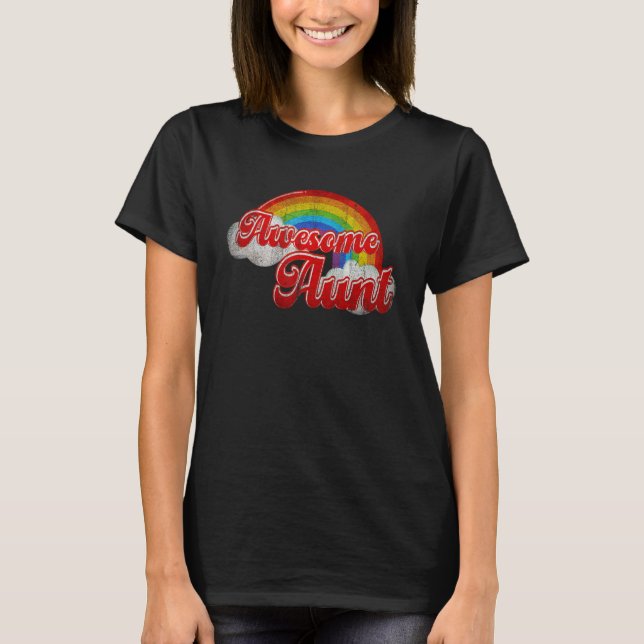 Camiseta Awesome Aunt Rainbow Colorful Clouds Family (Frente)
