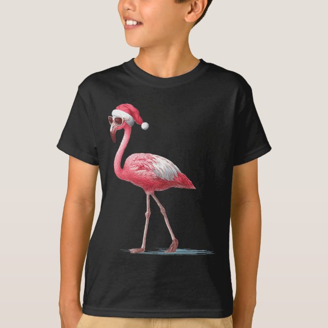 Camiseta Awesome Cool Flamingo With Christmas Hat And Sungl (Frente)