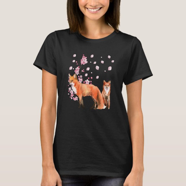 Camiseta Awesome Foxes Lovers Shirt Japanese Cherry Flower  (Frente)