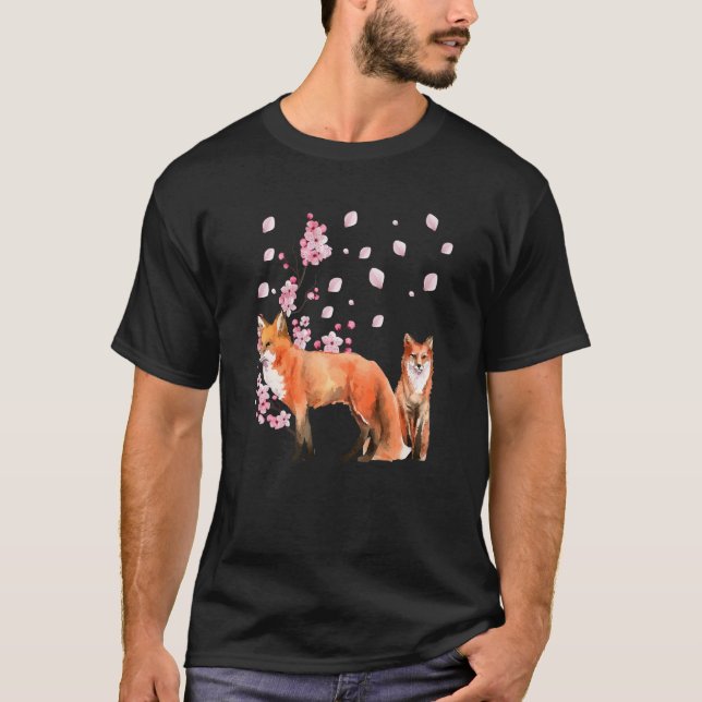 Camiseta Awesome Foxes Lovers Shirt Japanese Cherry Flower  (Frente)