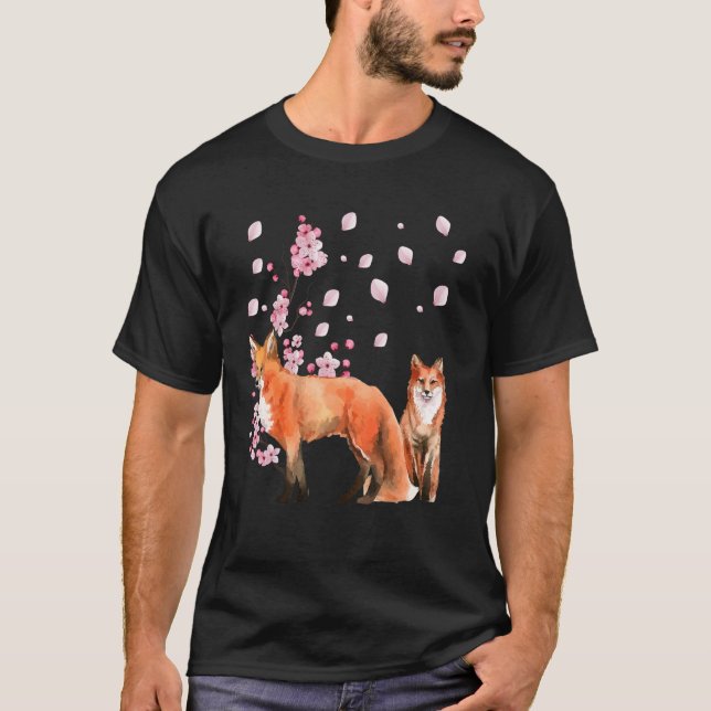 Camiseta Awesome Foxes Lovers Shirt Japanese Cherry Flower  (Frente)