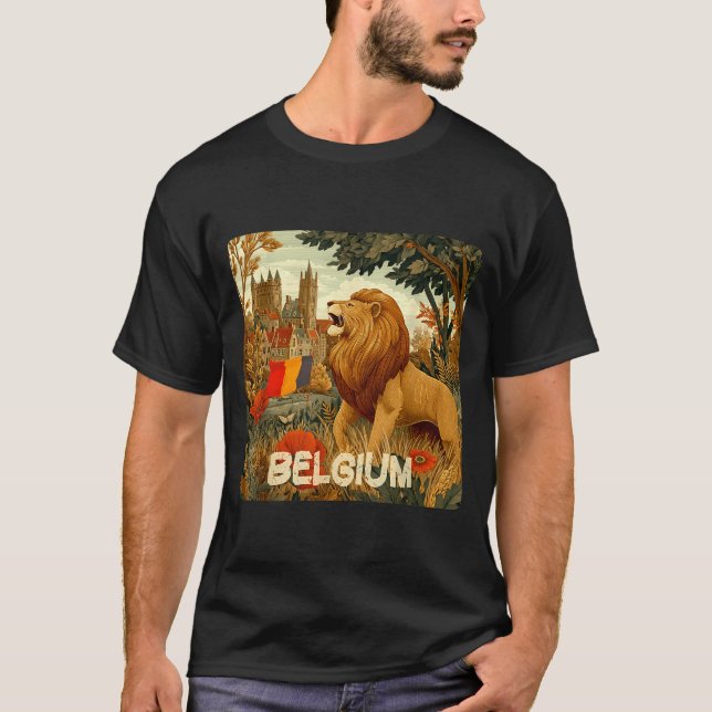 Camiseta Awesome Lion In Belgium Colors Costume  (Frente)