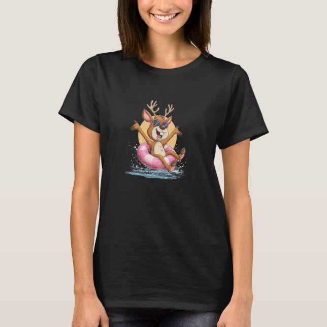 Camiseta Awesome Reindeer in Vacation Pool Ring and Sunglas (Frente)