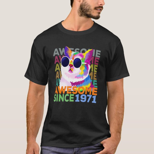 Camiseta Awesome Since 1971 Cat 51st Birthday (Frente)