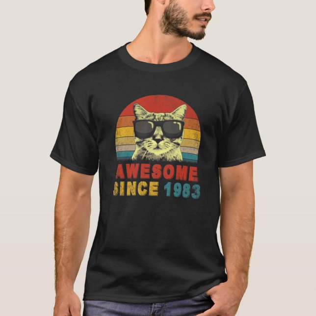 Camiseta Awesome Since 1983 40Th Birthday Gifts Cat Lover (Frente)